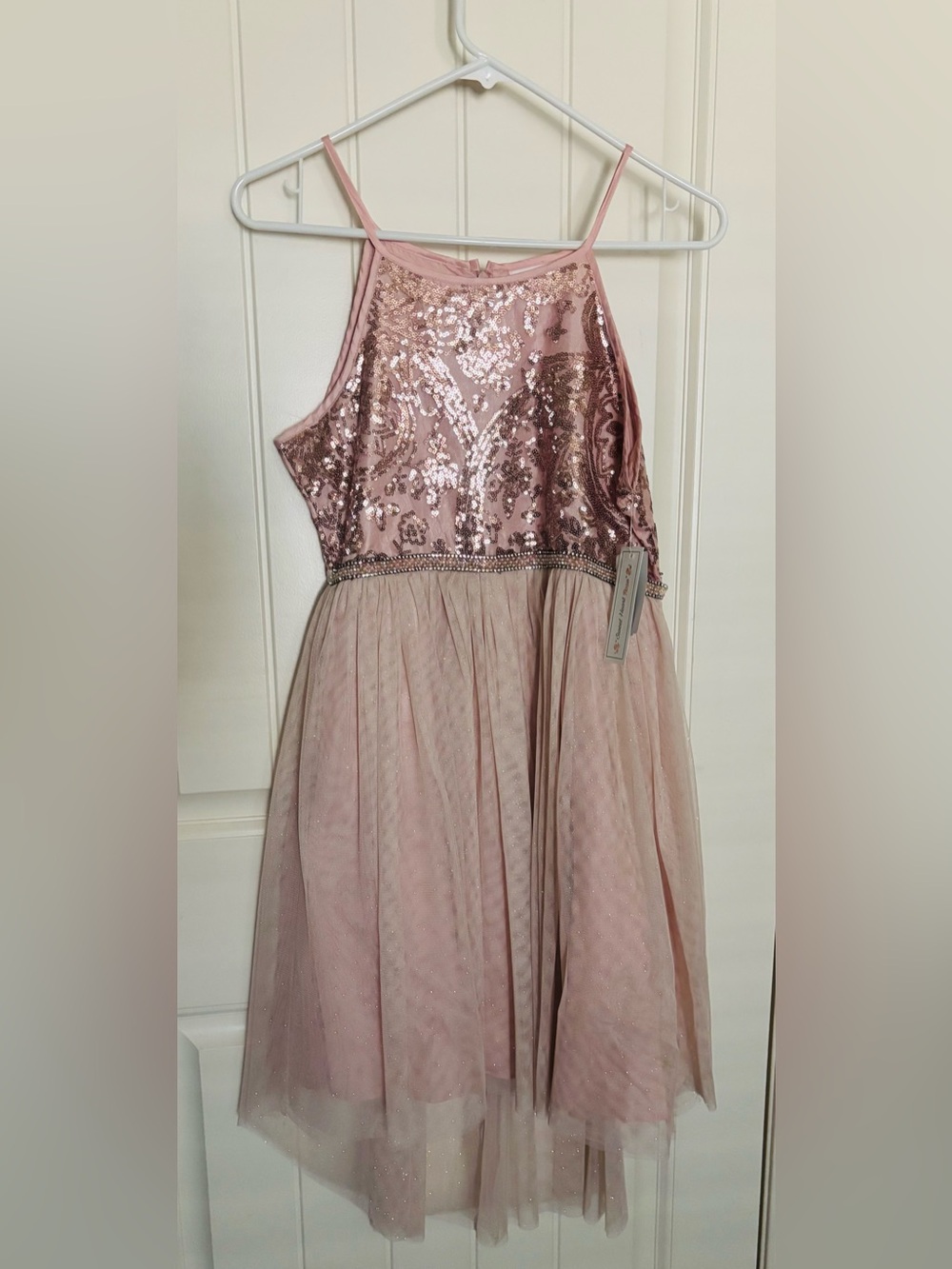 Sweet Heart Rose Rose Gold Sequin Halter Tulle Dress